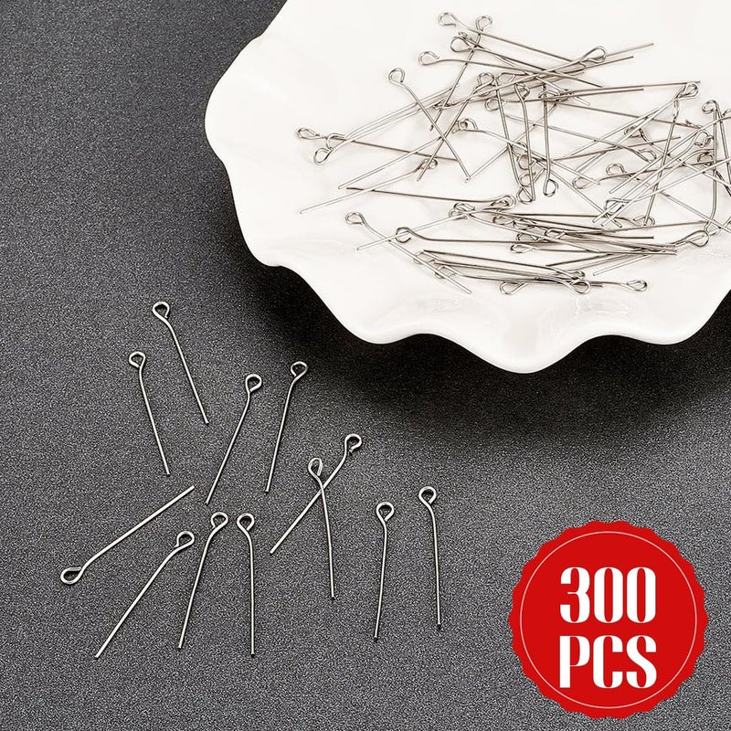 QIMAOO 300Pcs Open Eye Pins for Jewelry Making, Stainless Steel Jewelry Eye Pins Length 1.38"/35MM Eyepins headpins for DIY Craft Bead Earring Necklace - Image 3